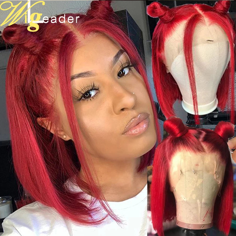 Summer Short Red Bob Human Hair Lace Front Wigs Preplucked 13X6 Lace Frontal Wigs Free Part Remy Hair Wigs with Baby Hair