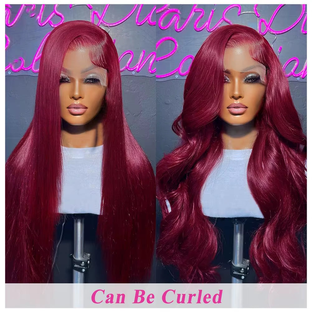 36 Inch 99J Burgundy Lace Front Wigs Human Hair 13X6 Straight Lace Front Wigs Pre Plucked for Women 180% Density Straight Wigs
