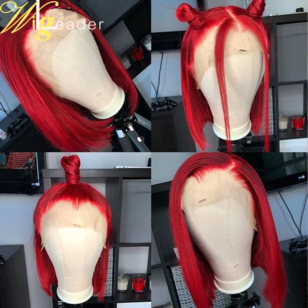 Summer Short Red Bob Human Hair Lace Front Wigs Preplucked 13X6 Lace Frontal Wigs Free Part Remy Hair Wigs with Baby Hair