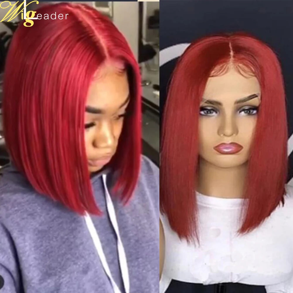 Summer Short Red Bob Human Hair Lace Front Wigs Preplucked 13X6 Lace Frontal Wigs Free Part Remy Hair Wigs with Baby Hair