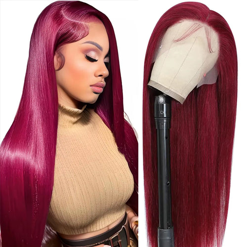 36 Inch 99J Burgundy Lace Front Wigs Human Hair 13X6 Straight Lace Front Wigs Pre Plucked for Women 180% Density Straight Wigs