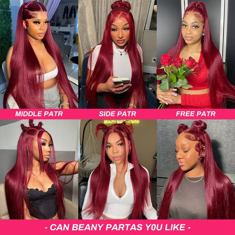 36 Inch 99J Burgundy Lace Front Wigs Human Hair 13X6 Straight Lace Front Wigs Pre Plucked for Women 180% Density Straight Wigs