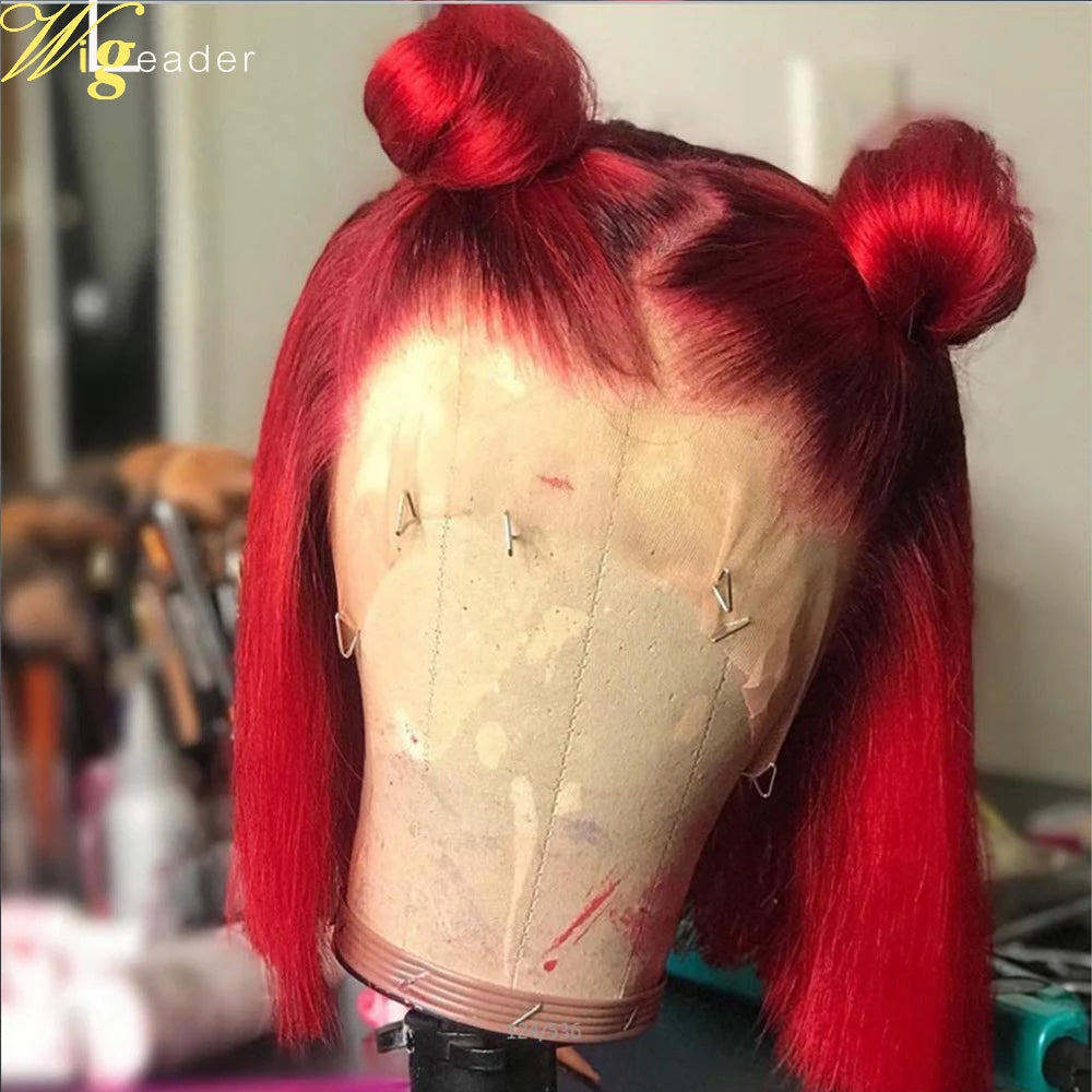 Summer Short Red Bob Human Hair Lace Front Wigs Preplucked 13X6 Lace Frontal Wigs Free Part Remy Hair Wigs with Baby Hair